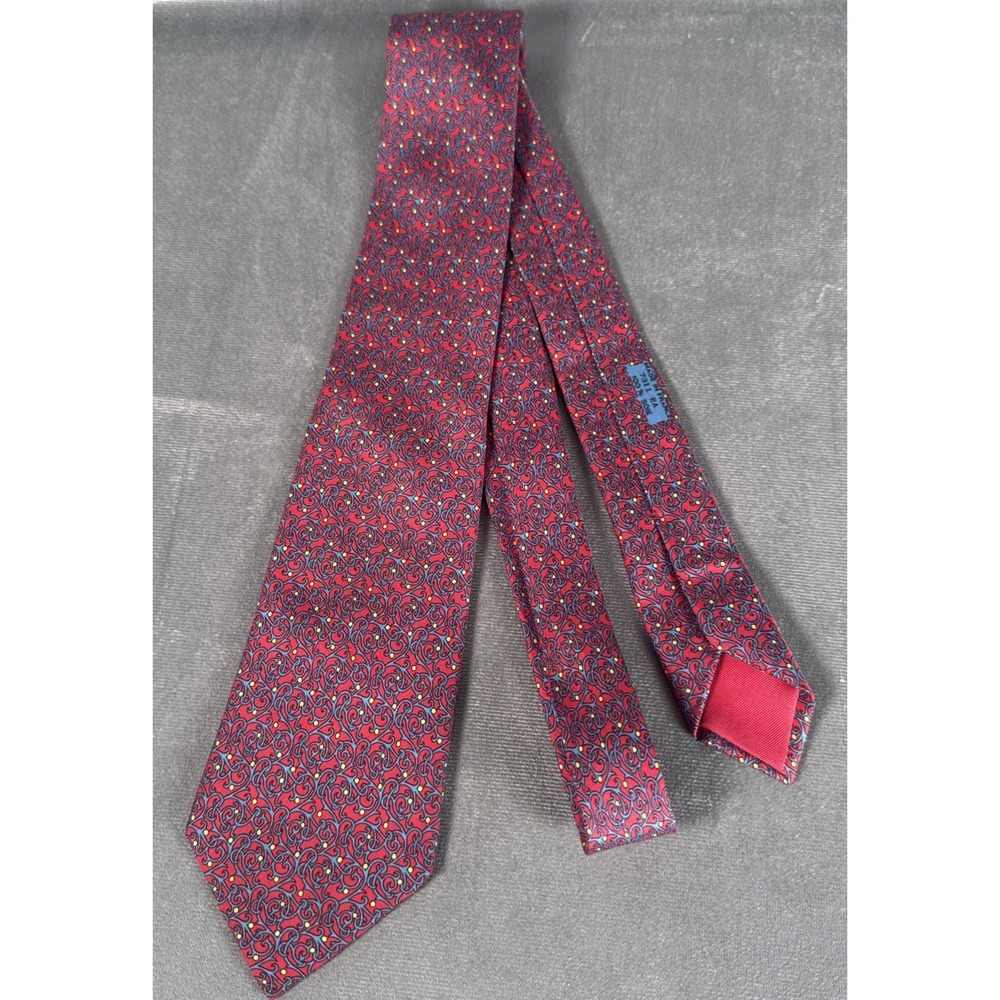 HERMES‎ Paris Red Blue Silk Tie #7311EA Made in France 3 1/4' Wide 56" Long